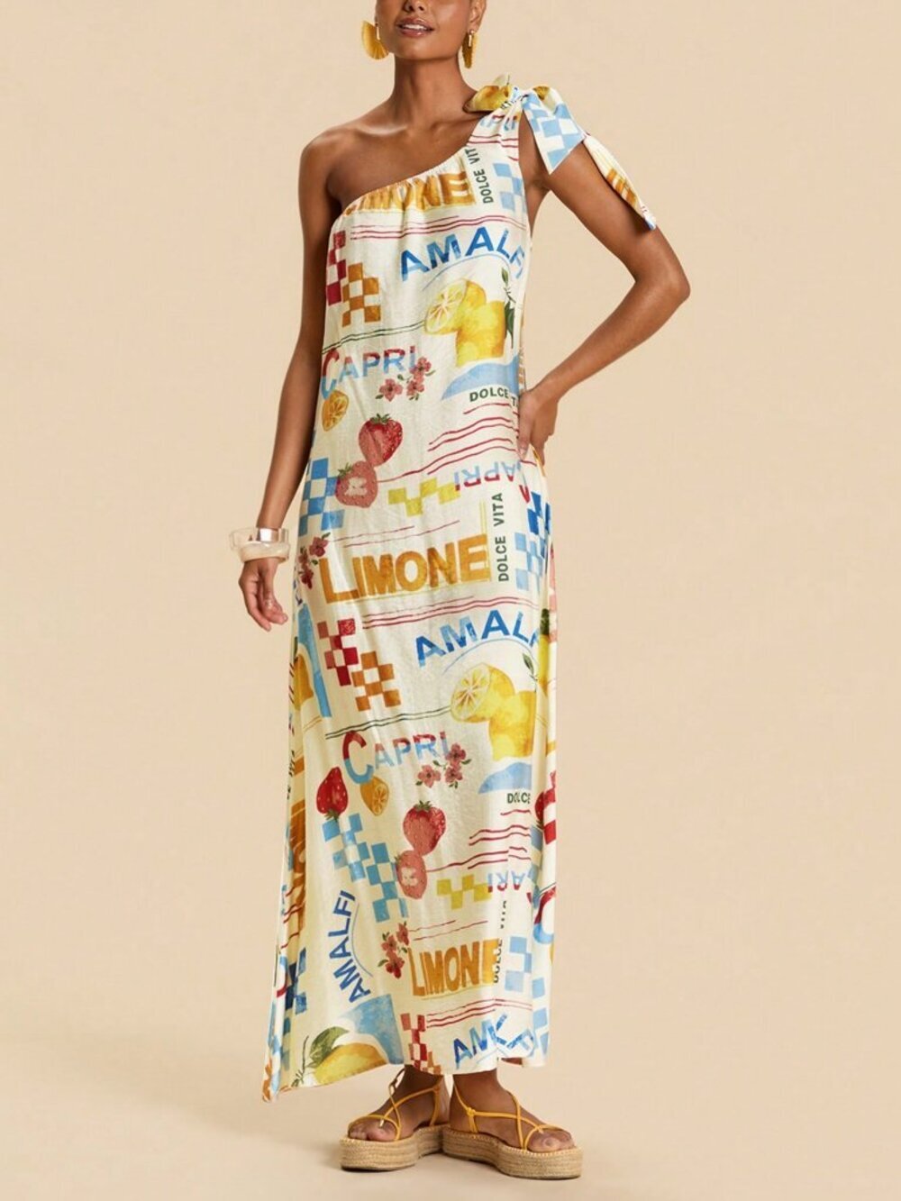 Multicolor Casual Women's Floral Festival One Shoulder maxi Dress - Picture 3 of 7